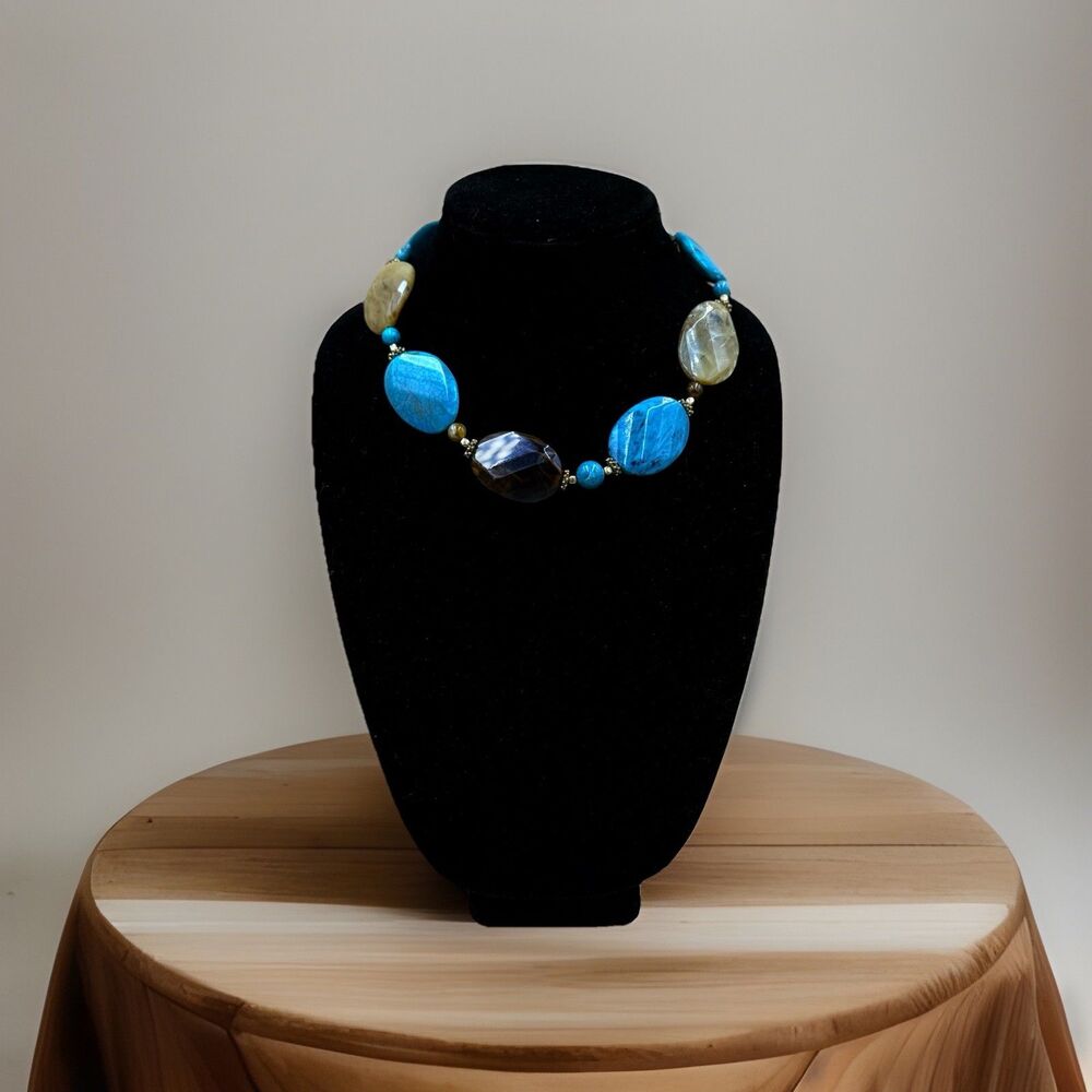 Chunky Acrylic Gemstone Statement Necklace Turquoise Howlite Agate Jasper Boho